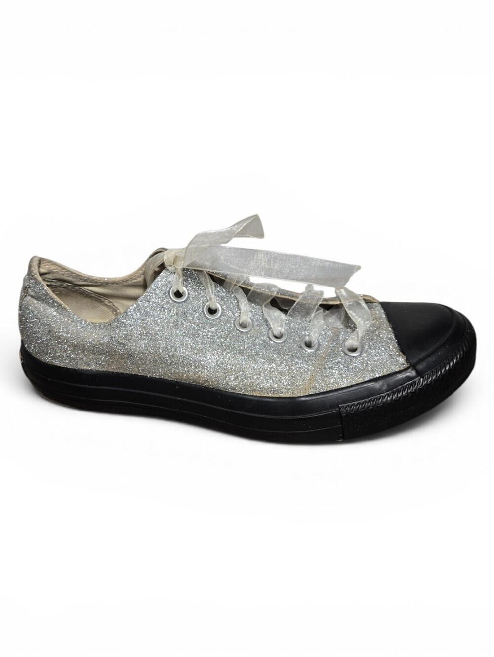 Converse Silver Glitter Low-Top Sneaker with Black Sole